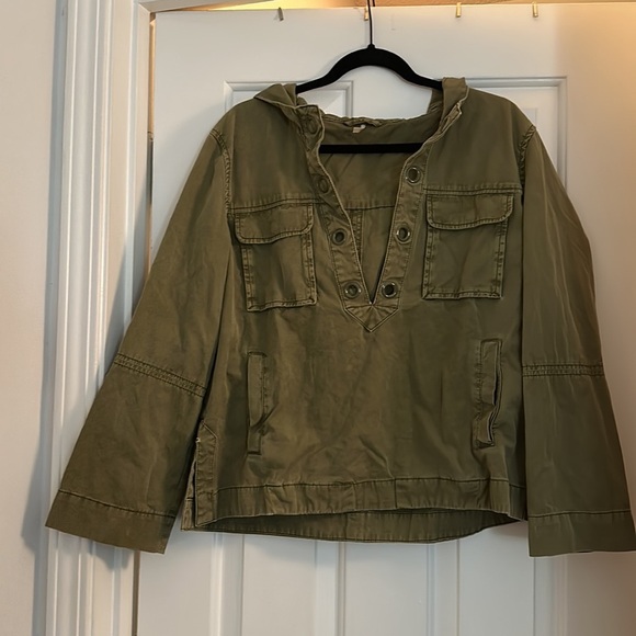 Free people pull over army green lace up safari style jacket size small pockets - Picture 4 of 7